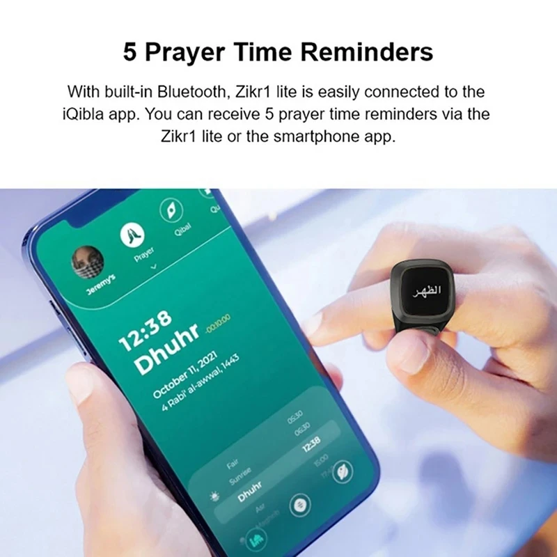 Qibla Zikr Smart Tasbih Tally Digital Counter For Muslims Tasbeeh Zikr Bluetooth Ring Prayer Reminder Display Time Waterproof