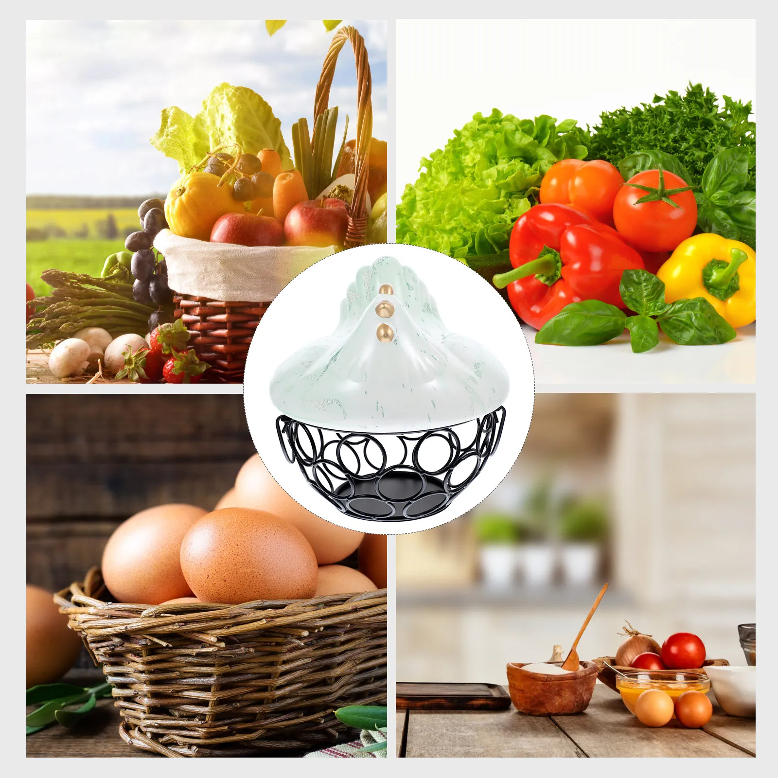 

Керамическая корзина для яиц, декоративная металлическая сетчатая корзина для хранения, многофункциональный органайзер для фруктов и овощей на кухонную столешницу