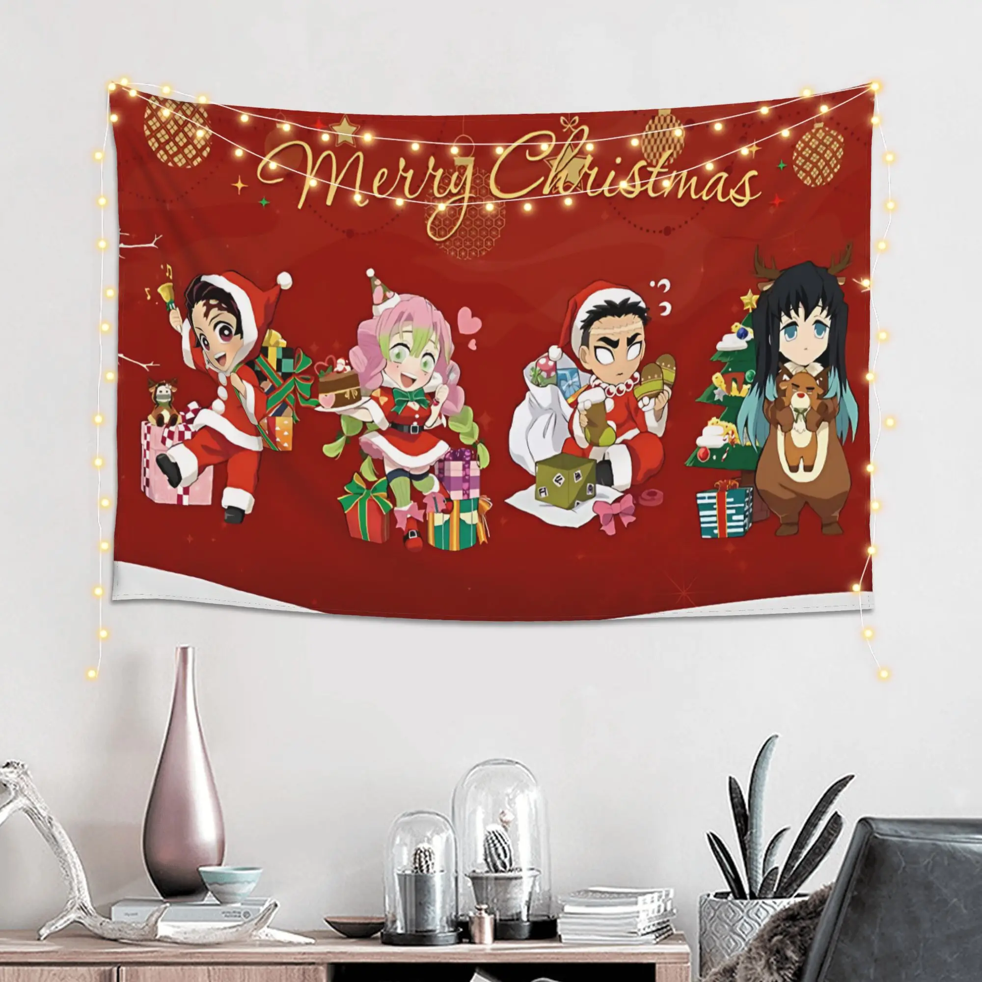 Christmas Demon Slayer Cutecore Tapestry Room decoration  Home Decoration Tapestry Decor Accessories Cute Room Decor