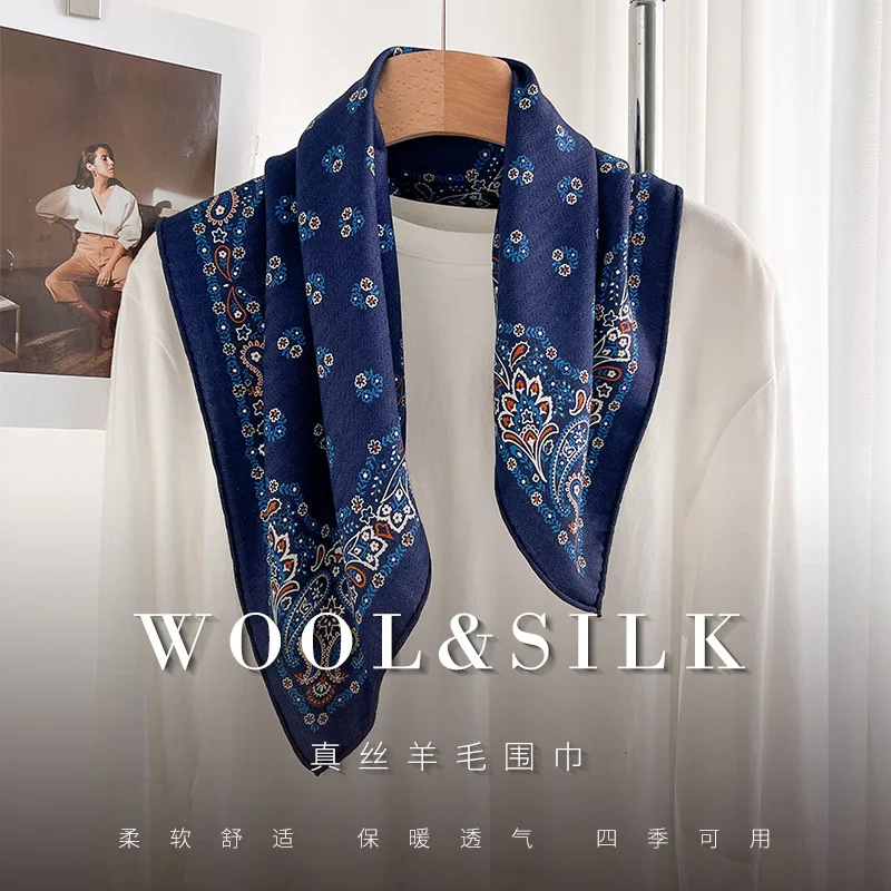 30% Real Silk 70% wool Scarf Women New Bandana Scarves Wrap Kerchief Elegant Fashion Luxury High Quality Spring Poncho Hijab