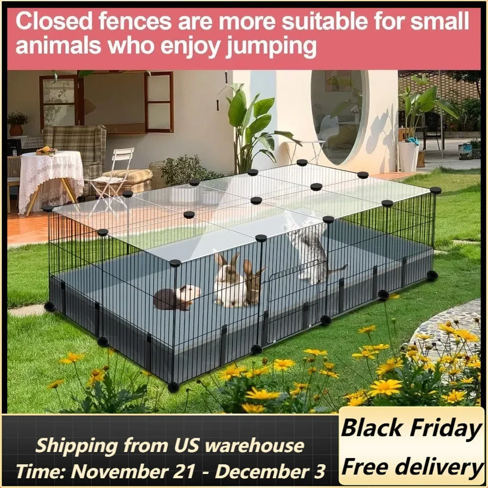 20 Panels Small Animal Playpen, Pet Playpen with Waterproof Mat, C&C Cage for Guinea Pigs, Rabbit/Bunny Cage