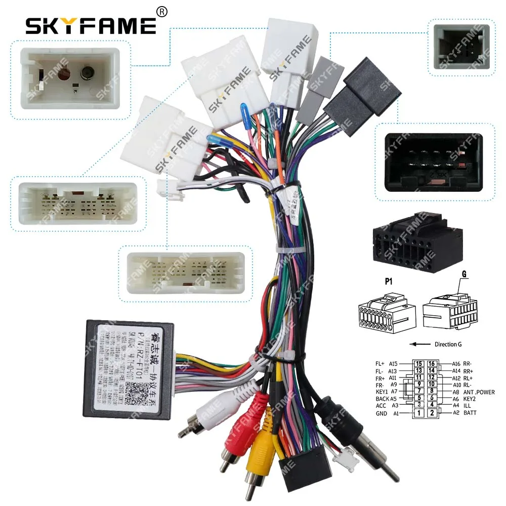 SKYFAME Car 16pin Wiring Harness Adapter Canbus Box Decoder Android Radio Power Cable  For Toyota Camry RZ-FT01