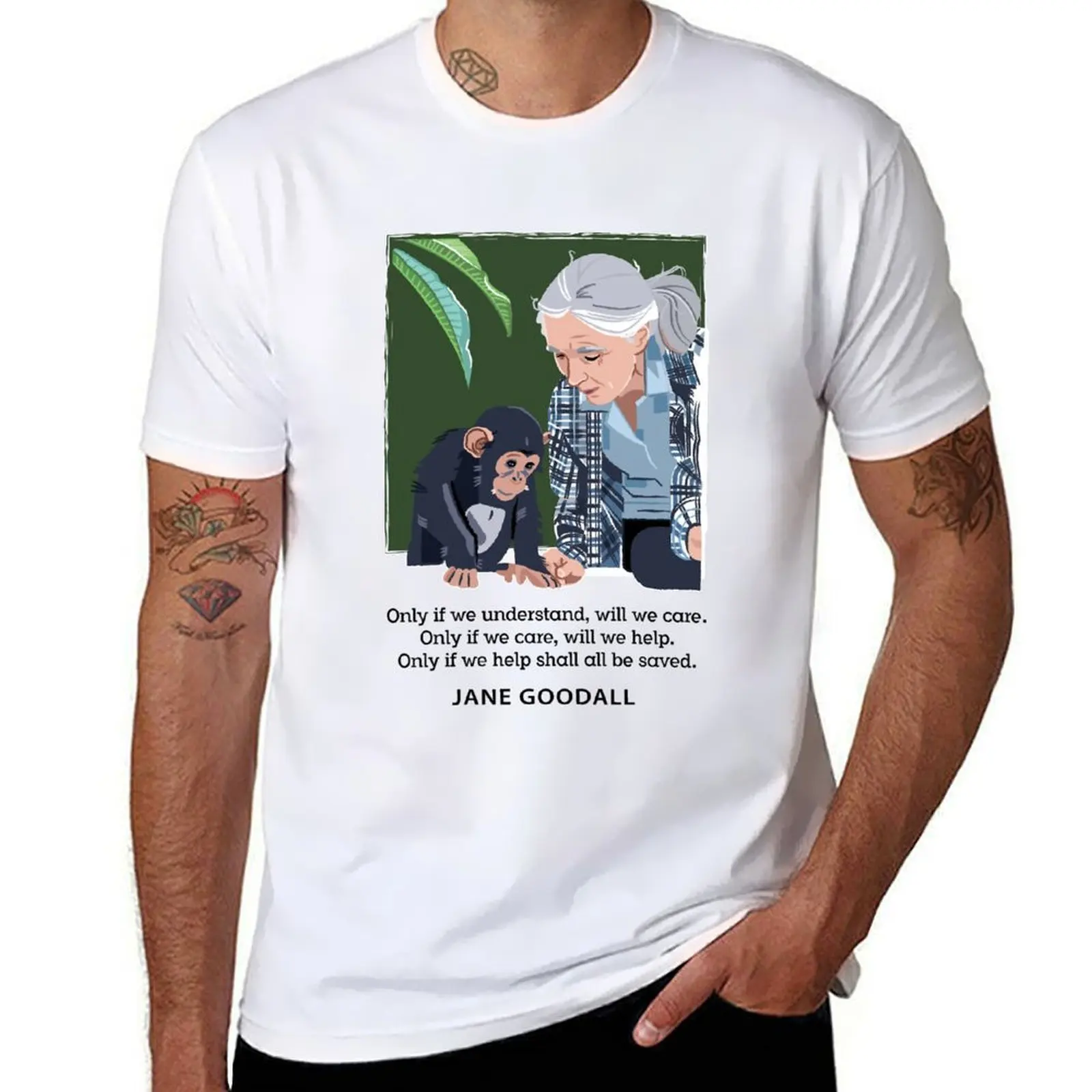 

Jane Goodall And Chimpanzee Understand Care Help T-Shirt t shirt man luxury t shirts with prints T-Shirt