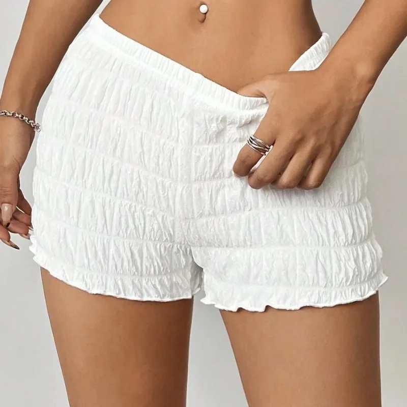 

GUWU Summer Women Street Soild Casual Sporty Activewear Draped Shorts Yoga Jogger Elastic Shorts