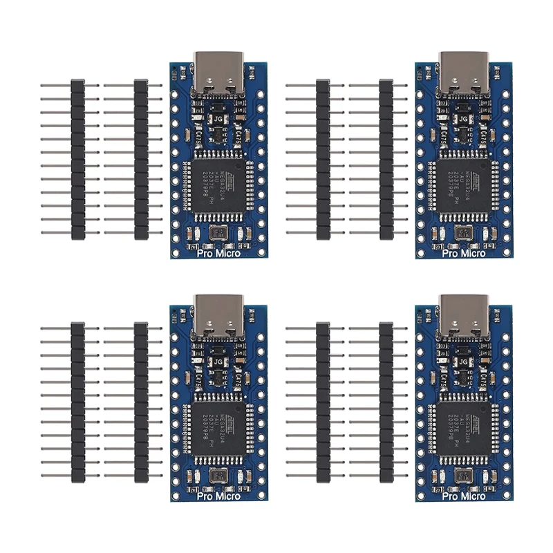 4PCS Pro Micro ATmega32U4 5V 16MHz Type-C Development Module Board with 2 Row Pin Header Compatible Arduino Leonardo