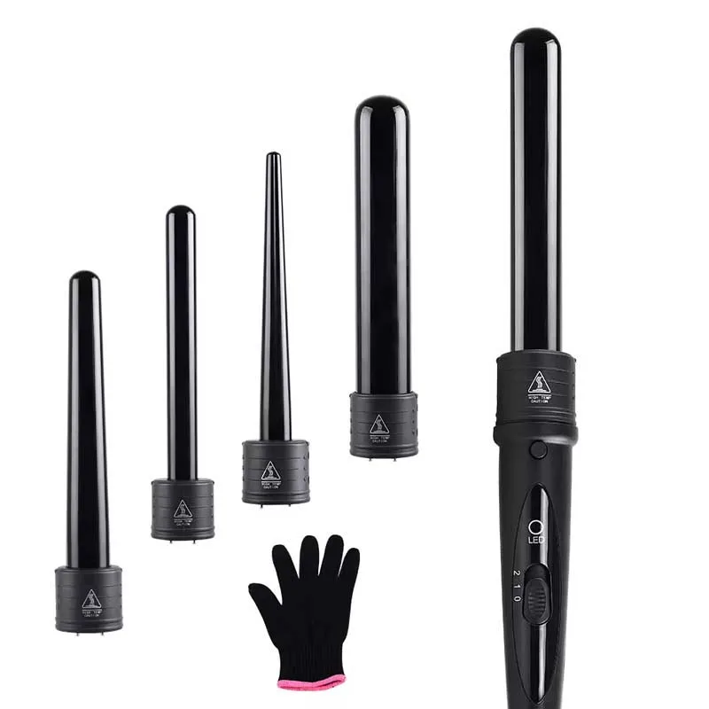 

Hot Sale Styling Tools 5 in 1 Tourmaline Ceramic Hair Curler Roller Interchangeable Barrel Curling Iron Wand Set