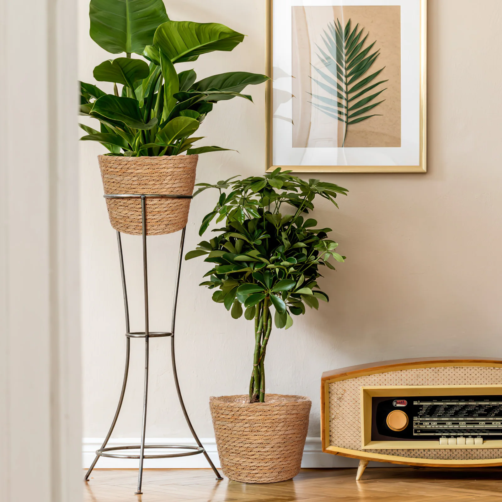 

Woven Plant Pot With Liner Durable Straw Flower Basket Indoor Outdoor Planter Storage Container Sundries Organizer For Home