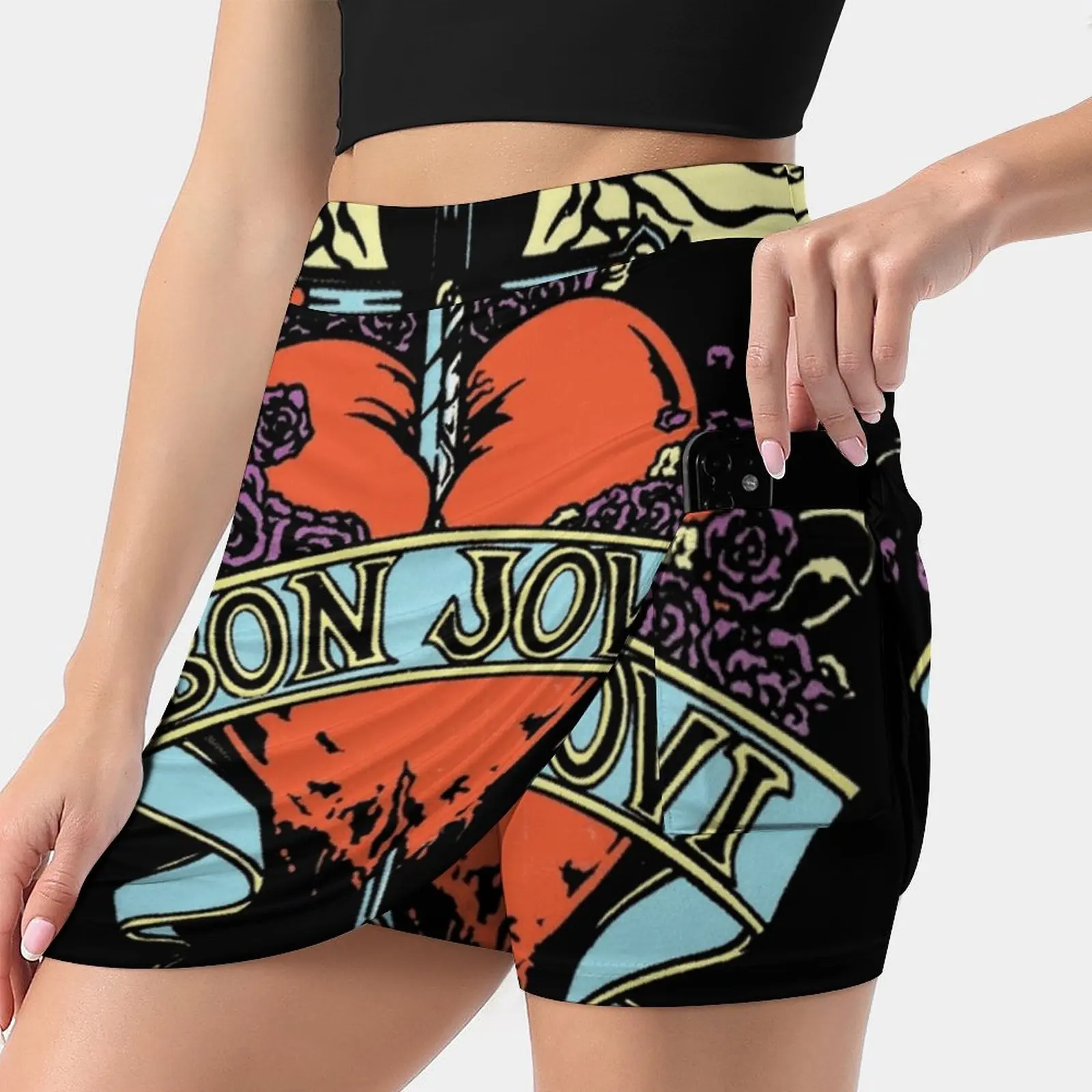 Red Music Rock Cover Tour 2019 2020 Women Sports Lining Skirt Tennis Dance Fitness Short Printed Skirts Bon Heart Jovi Logo