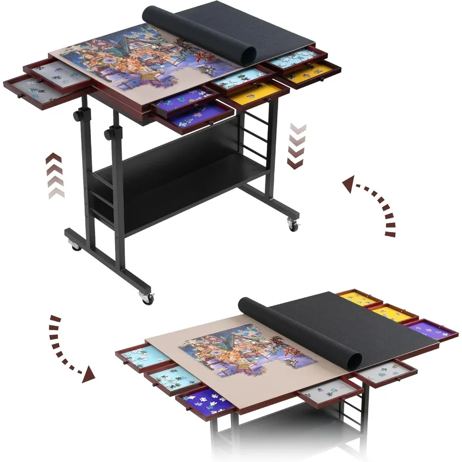 2000 Piece Foldable Puzzle Board with Height Adjustment Jigsaw Puzzle Table with 2 Felt Cover and 8 Sorting Trays Drawers Puzzl