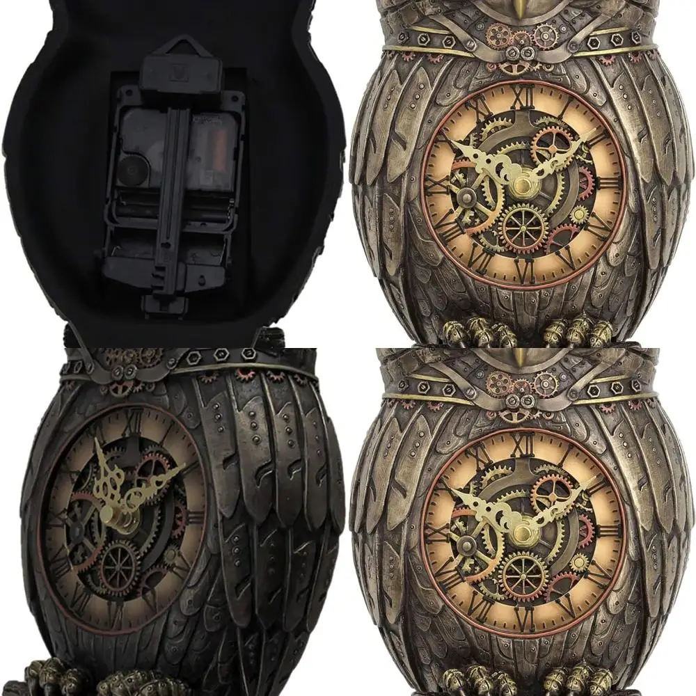 

Antique Bronze Steampunk Owl Wall Clock, 12.5 Tall, Cold Cast Resin Pendulum Sculpture