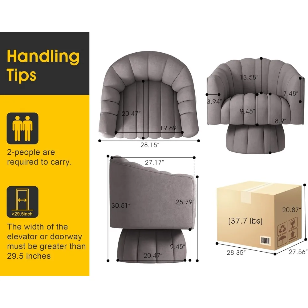 كرسي صالة دوار حديث لمنتصف القرن يدور 360 درجة، أريكة منجدة مخملية مستديرة مع نسيج رقيق للراحة #2