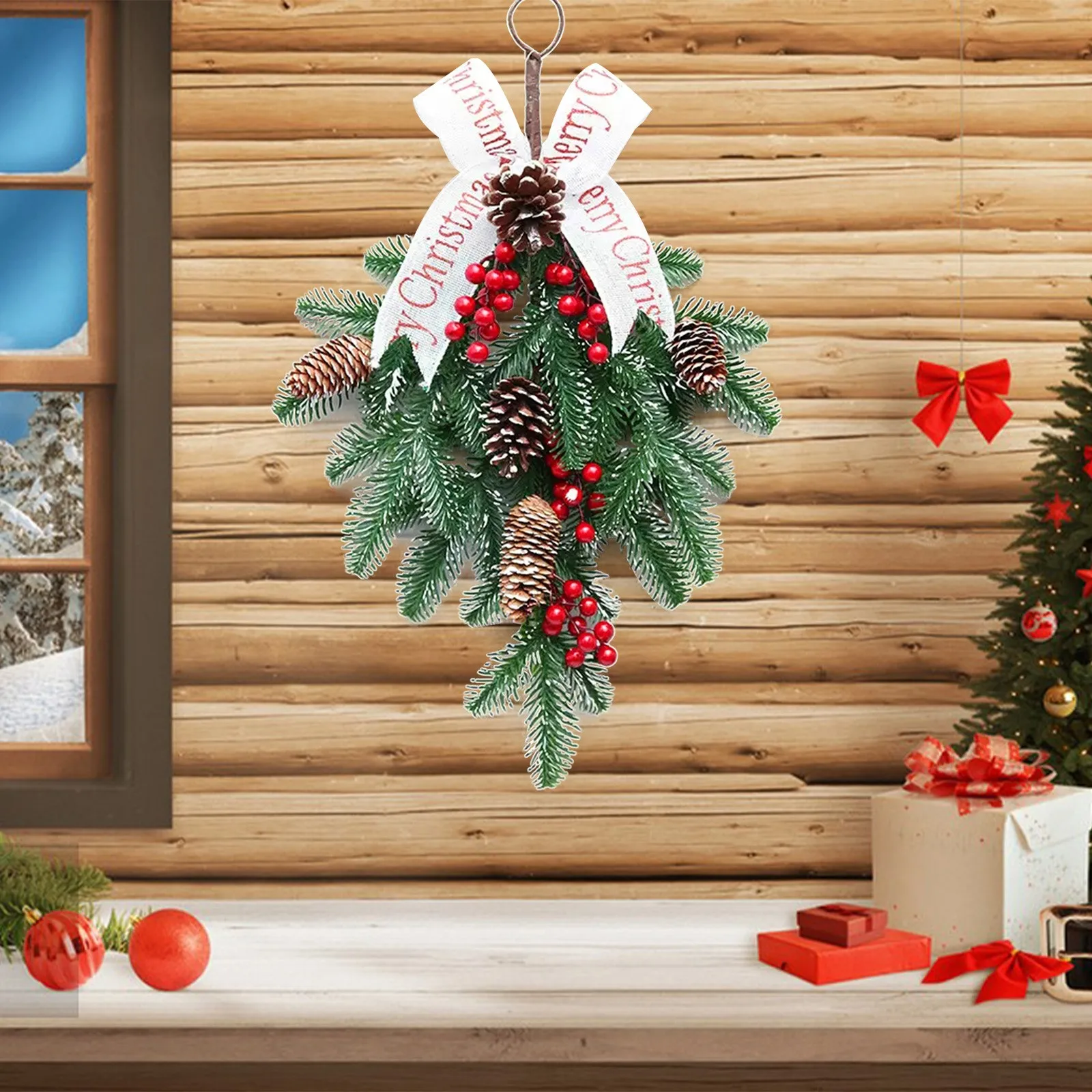 

Christmas Decorations Needle Hanging Wall Door Hanging Family Party New Year With Light String Christmas Mistletoe Ornament
