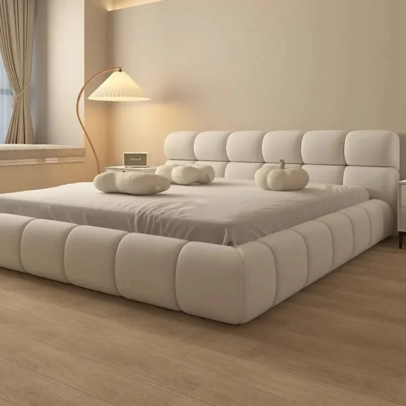 

-Lazy Designer Beds French Kawaii Girl Quality Cream Home Bed Minimalist Hospital Beauty Princess Camas De Casal Home Furniture