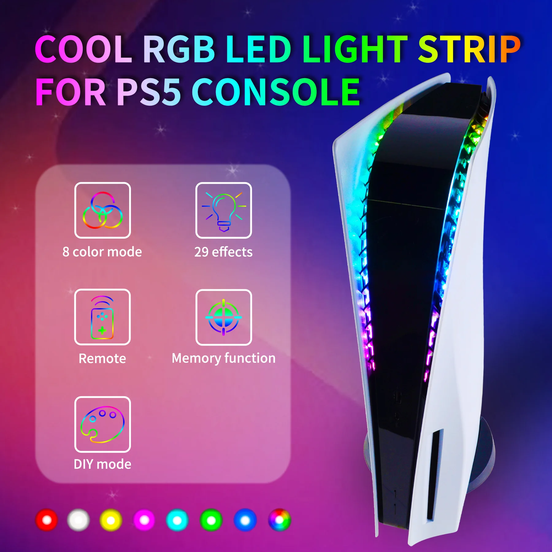 EXtremeRate-Kit de tiras LED RGB flexibles para consola ps5, accesorios de decoración DIY con control remoto IR, 7 colores, 29 efectos
