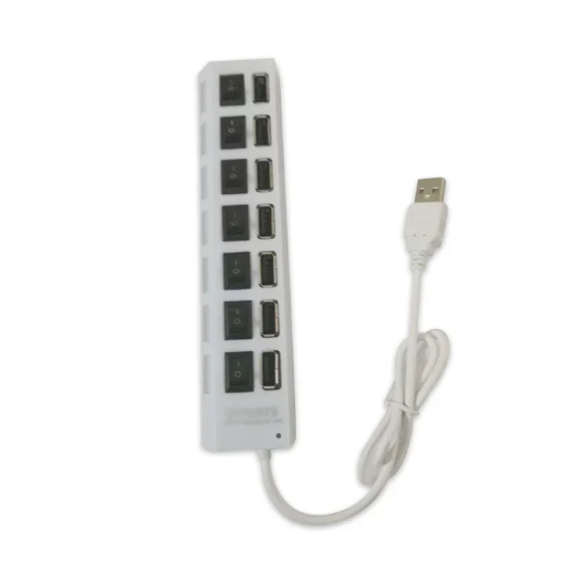 7 Ports USB 2.0 Adapter High Speed Multi-interface Hub Power on/off Independent Switch Indicator Light Seven-bit Splitter