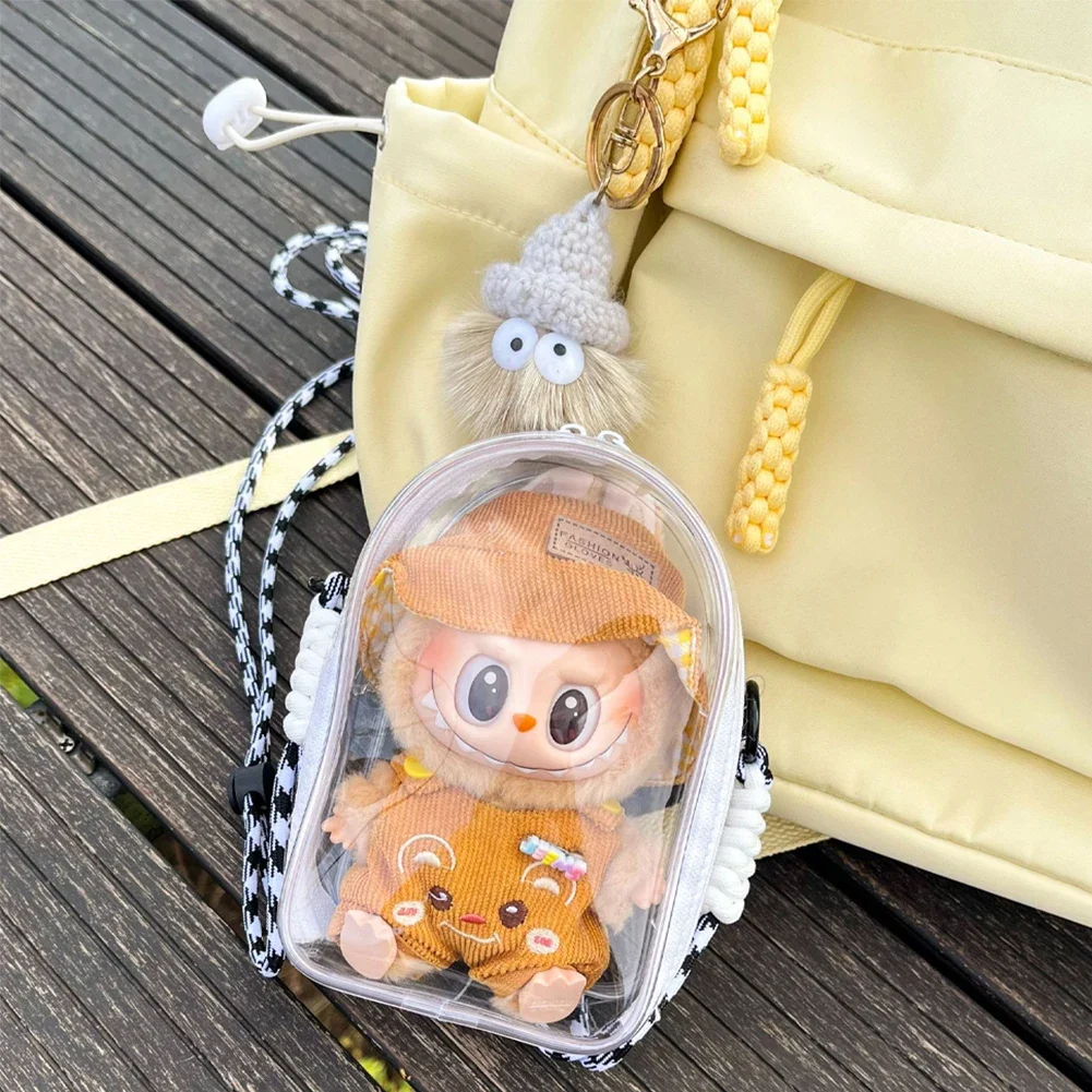 For 15cm Labubu v2 sitting party cotton doll crossbody pain bag pvc storage bag hairball Dolls Display Bag (No dolls)