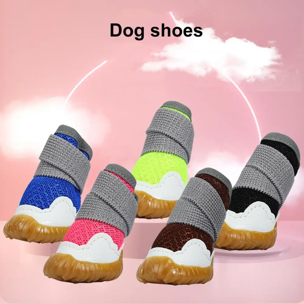 4Pcs Reflective Non Slip Dog Shoes Stylish Paw Fasterner Tape Fixing Non slip Dog Boots Pet Accessories