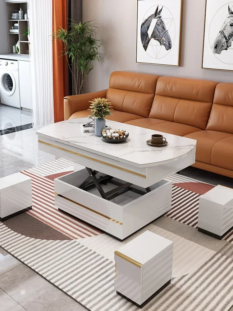 JJLuxury Electric Multifunctional Circular Stone Lifting Coffee Table With Dual Use And Lightweight Design