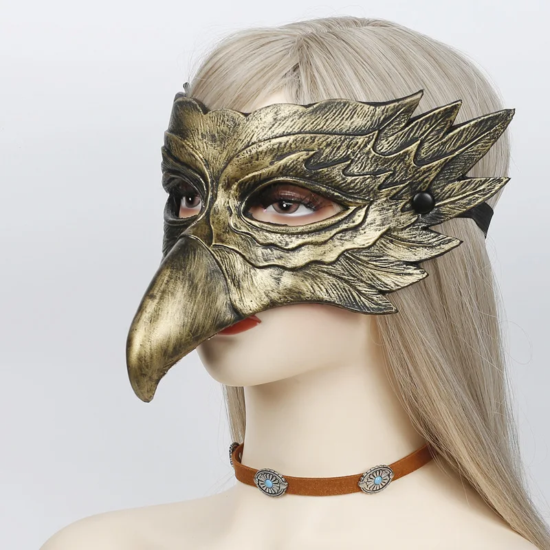 ハロウィーンのためのイーグル付きハーフフェイスマスク、スチームパンクコスプレ、アニマルバードコスチューム、仮面舞踏会のアクセサリー、楽しいパーティー