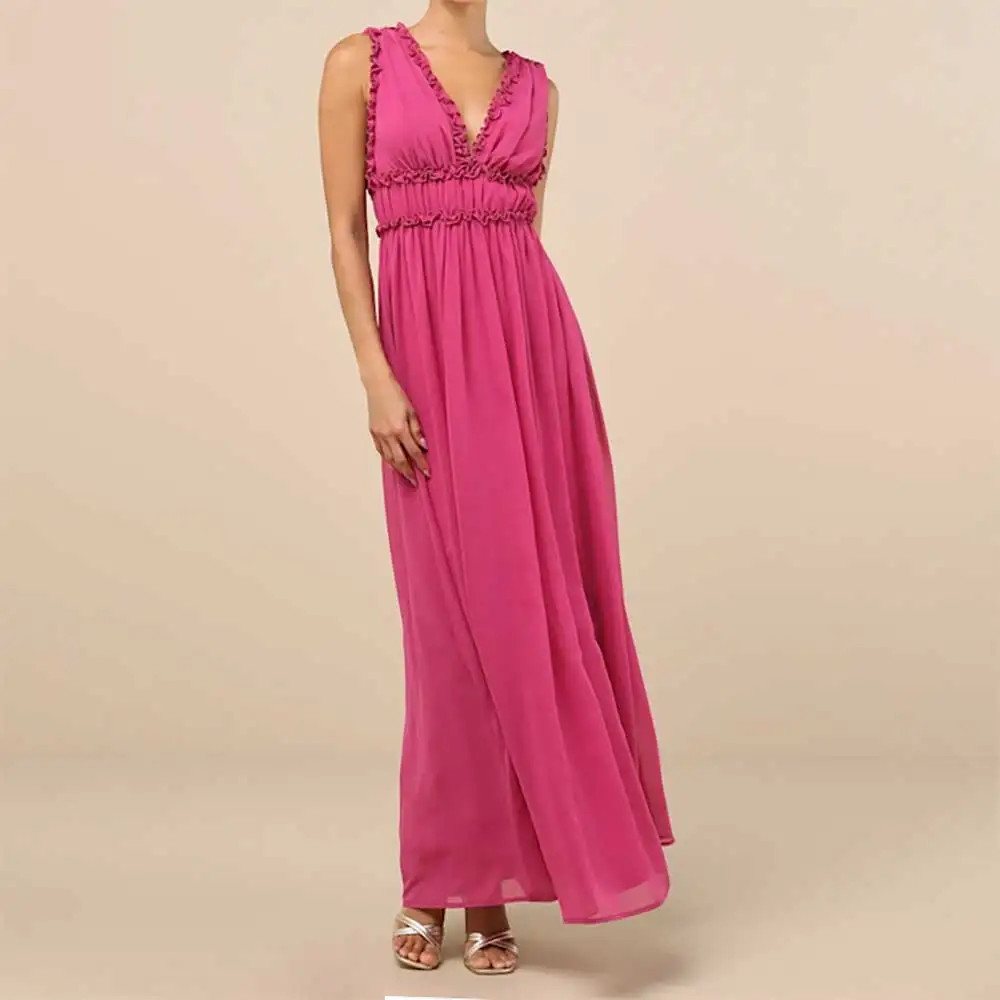 Sexy V-hals Mouwloze Geplooide Verstoorde Avondjurk Vrouwen Formele Partij Jassen Galajurken Bruidsmeisjesjurken Cocktailjurken