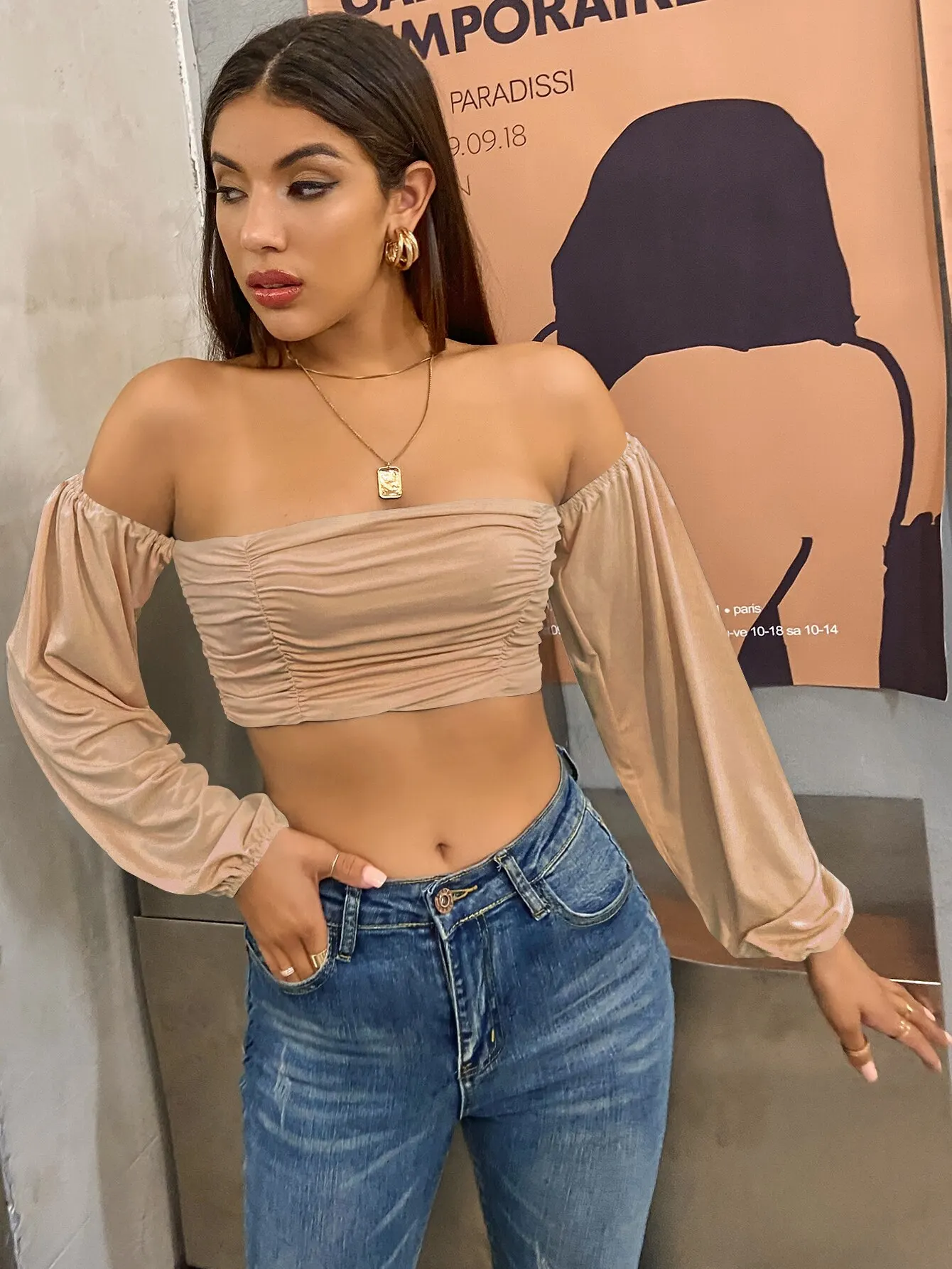 Long Sleeve Sexy Off the Shoulder Backless Tank Top Women Hollow Out Slim Short Shirt 2023 Soild Color New Design