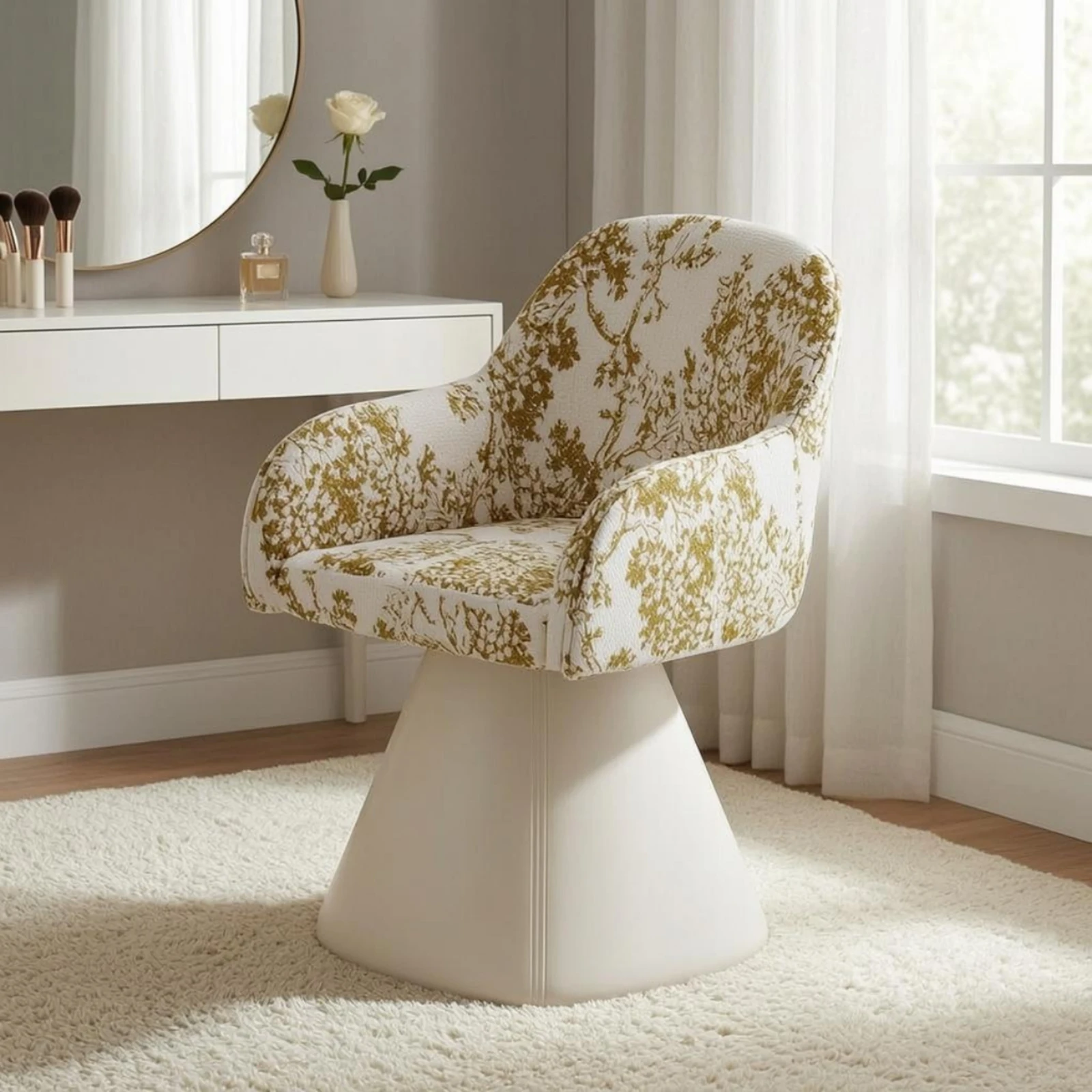 Swivel Makeup Chair Padded Swivel Vanity Chair Backrest Vanity Stool Foam Filled Furniture Comfortable for Bedroom image 5