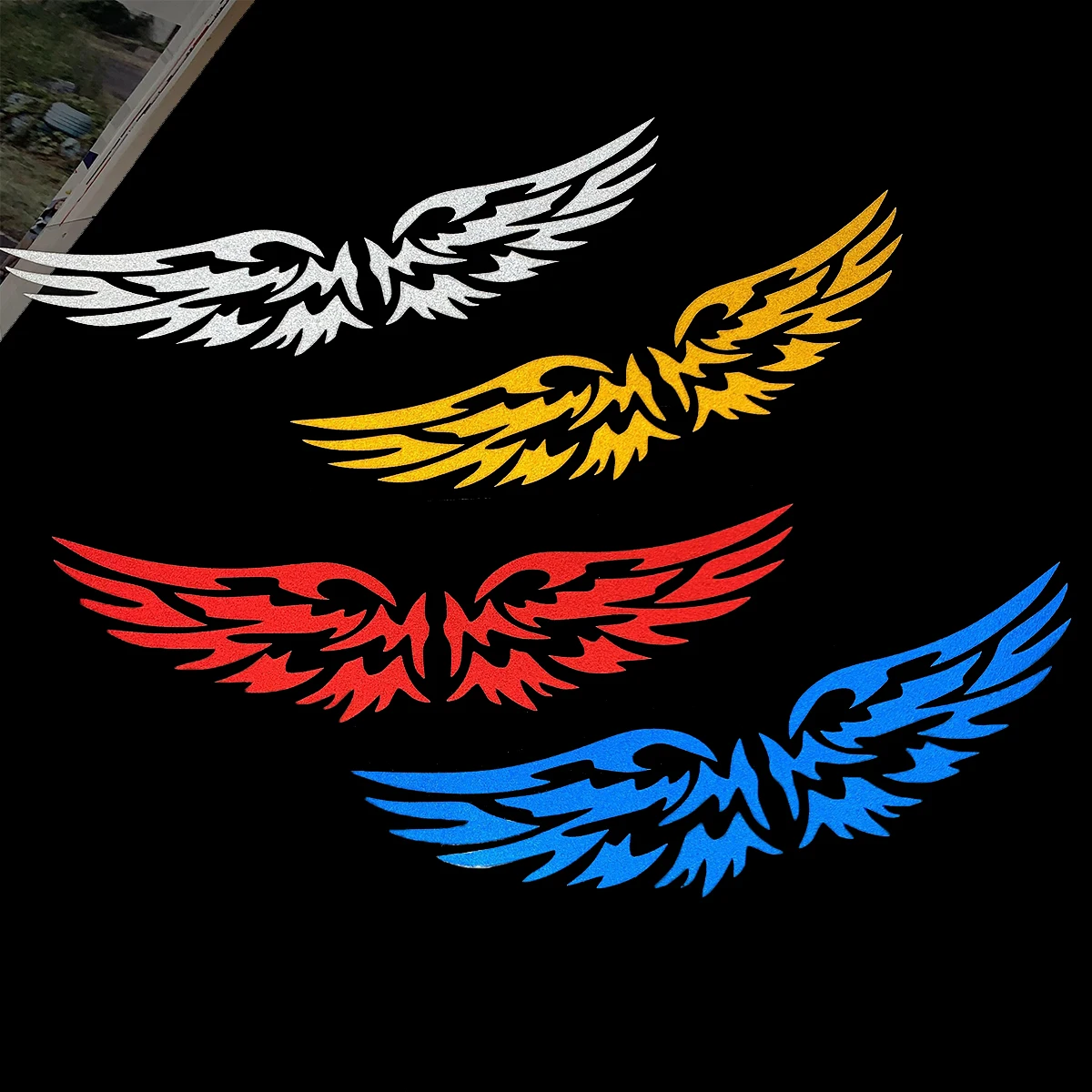 DIY Angel Wings Reflective Car Stickers Decor Moto Helmet Motorcycle Auto Body Windshield Fuel Tank Decals Accessories