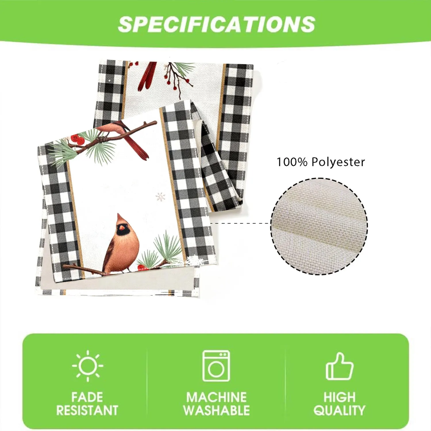 قطعة واحدة من مفرش طاولة الكاردينال الأحمر المنقوش لعيد الميلاد، مزين بالكاردينال الأحمر وفروع الصنوبر، مناسب لزينة عيد الميلاد والعطلات #6