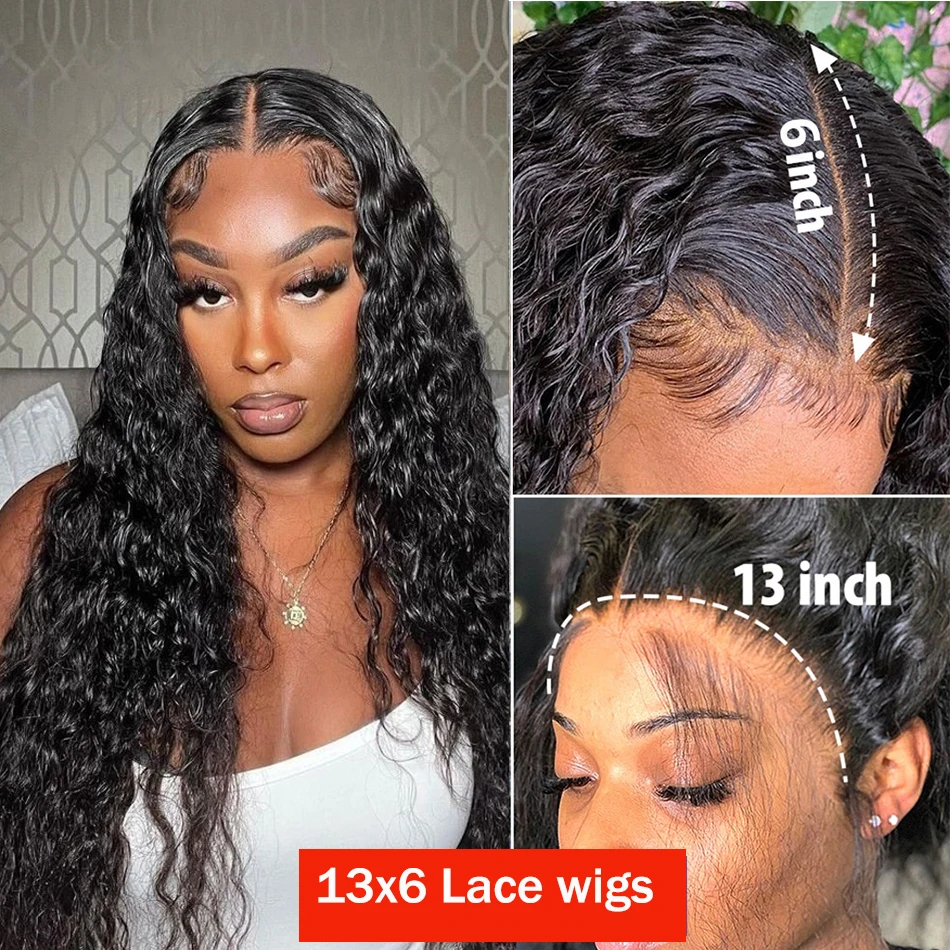 Deep Water Wave Curly Wig para Mulheres, Cabelo Humano, Transparente Lace Frontal Perucas, Brasileiro, Barato, Escolha na Venda, 13x6, 30 ", 40"