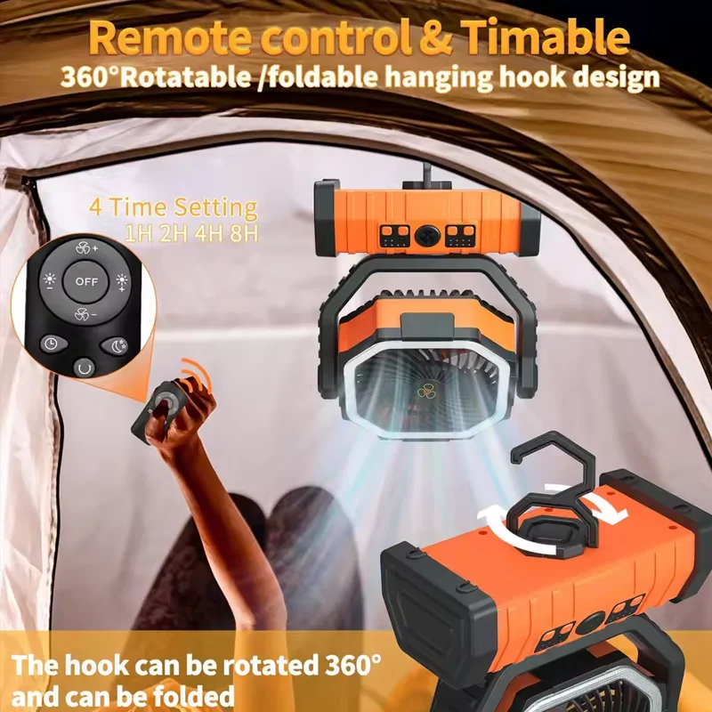 20000mAh High-Capacity Battery LED Light Camping Fan Movable Wireless Air Circulators Outdoor Ventilador with Hook image 5