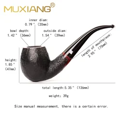 MuXiang Briarwood Tobacco Pipe 9mm filter element filter Hand sandblasted design pipe Curved handle SherlockHolmes pipe Black