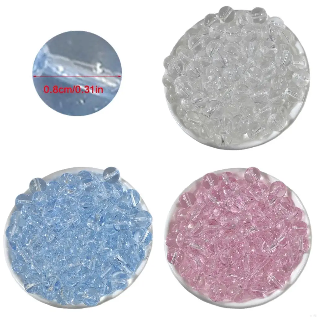 

100Pcs Clear Glass Beads with Hole 8mm For Handmade Craft Project Jewelry Making Y08E