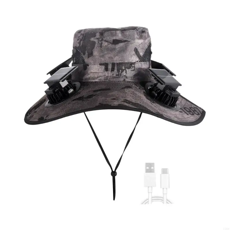Summer Cooling Bucket Hat with Solar Fan Hardware, Canvas Shell and Shade for Camping and Travel Use Y166
