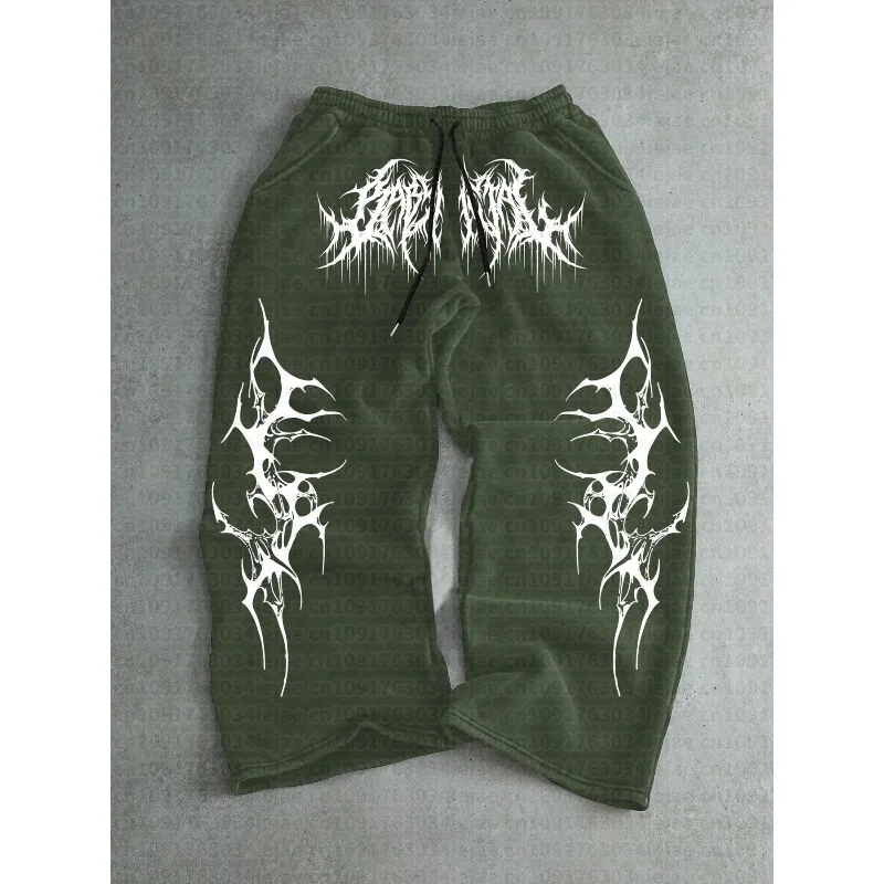 Men'S Kid Dark Style Print Casual Pants Loose Knitted Fabric with Drawstring, Regular Length, Perfect for Weekend Casual