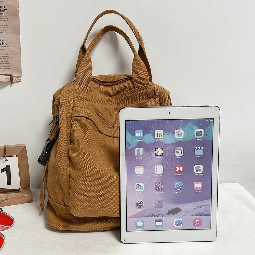 حقيبة ظهر قماشية كلاسيكية كاجوال Daypack بلون سادة حقيبة سفر جمالية هيبي Y2K للنساء والفتيات