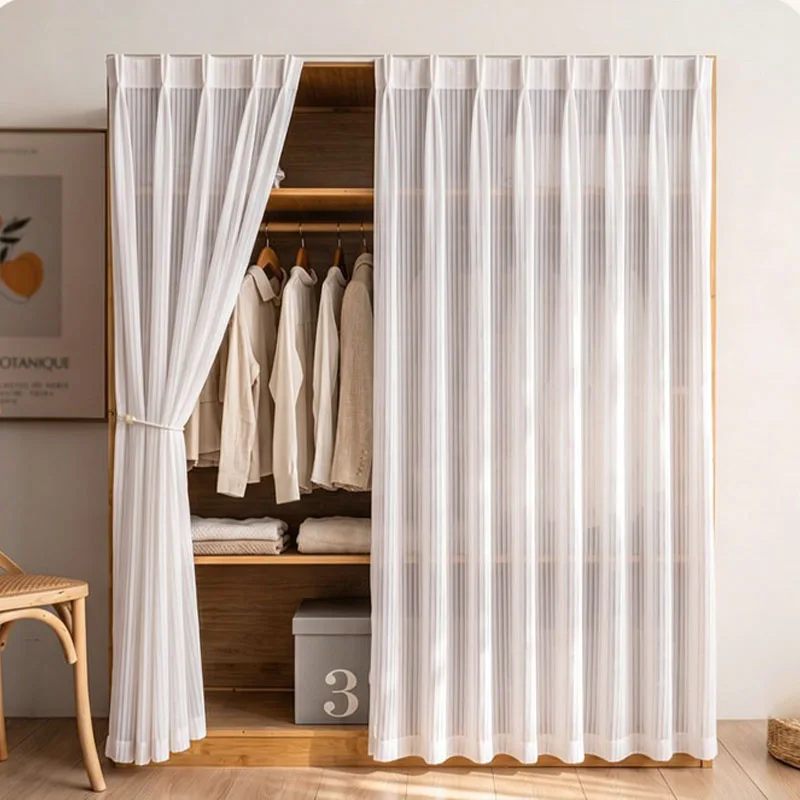 Dust Proof Privacy Curtain for Open Shelf Wardrobe, Sheer Masking Shade for Storage Rack, Sundries & Bookshelf Dust Cover