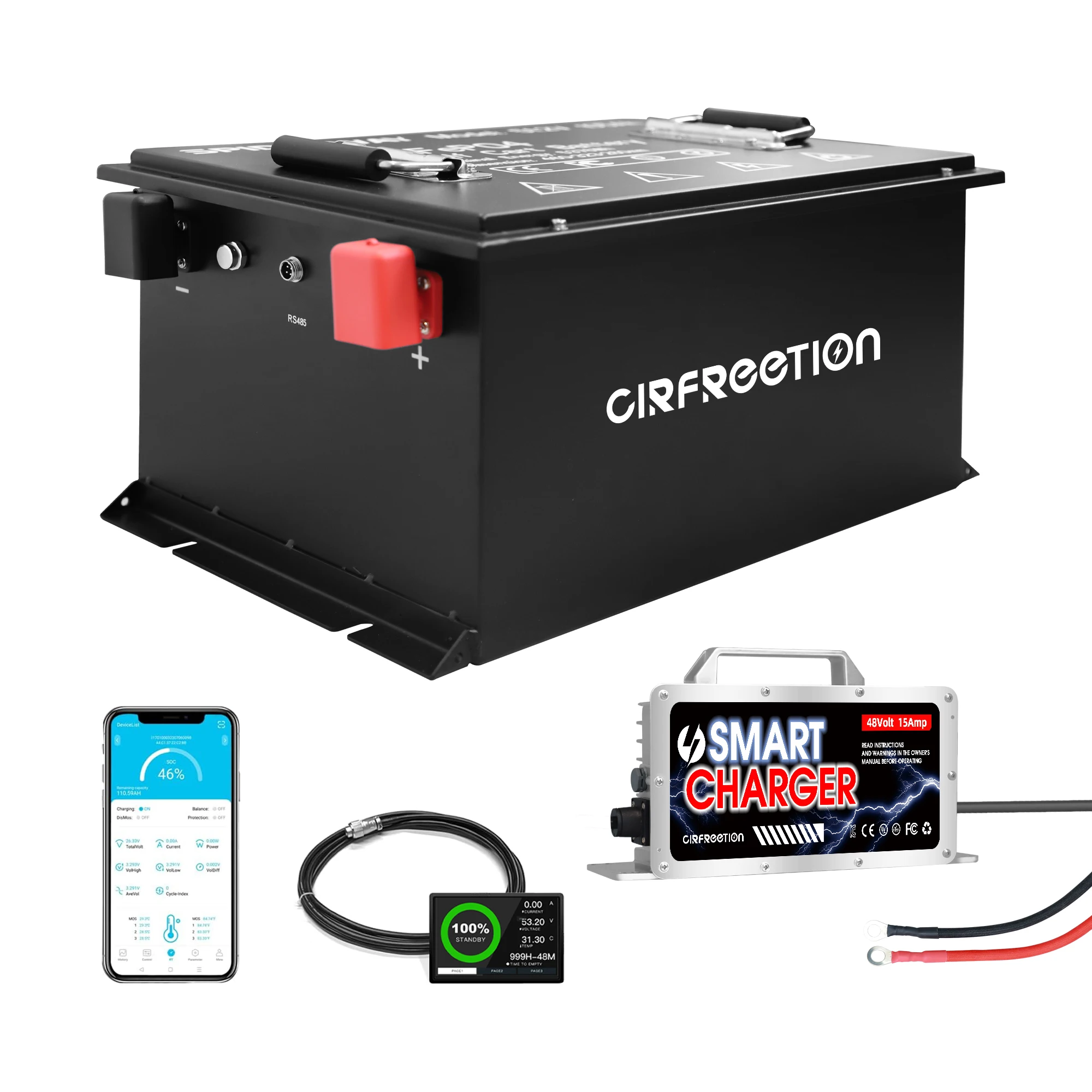 

48V(51.2V) 105Ah Golf Cart LiFePO4 Lithium Battery 200A BMS Touch Monitor & Mobile APP for Marine Solar Lithium Battery