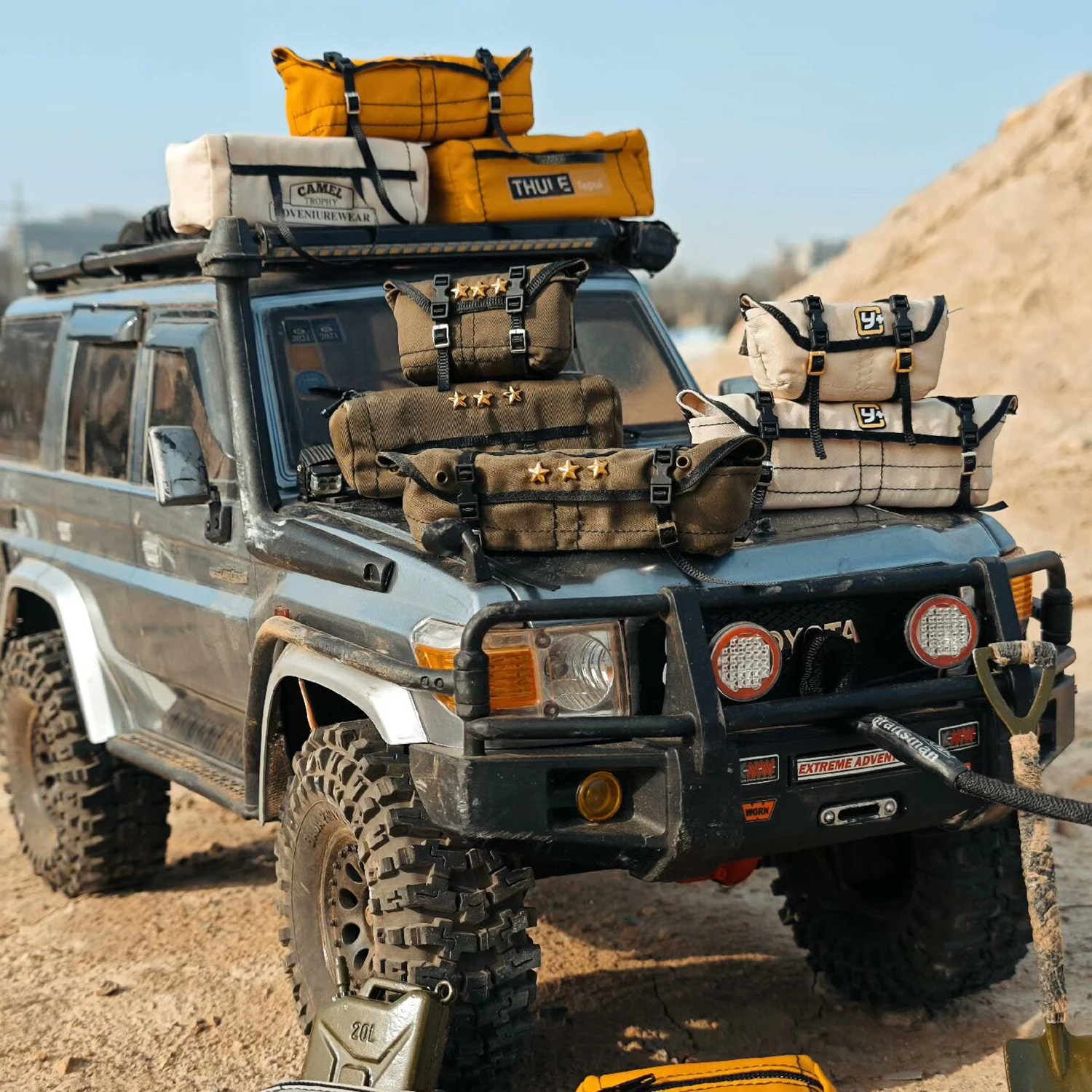 Simulazione Borsa da viaggio Borsa da campeggio Decora per 1/10 RC Crawler Car Traxxas TRX4 Defender Bronco AXIAL SCX10 RC4WD D90 Chevrolet