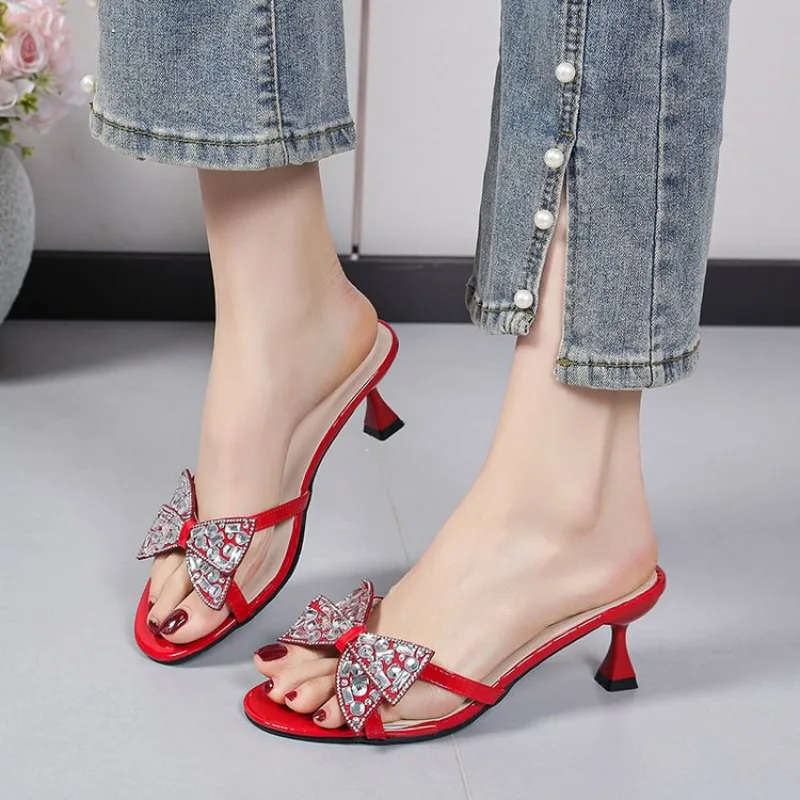 

Туфли-мюли с бантом из страз, круглым носком, на высоком каблуке, легкие, больших размеров, новая модная коллекция 2026