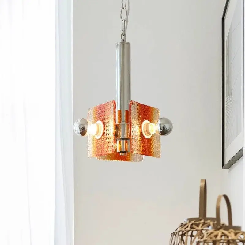 Nordic Retro Fashion Living Room Dining Room Pendant Light, Antique Style Amber Three Head Bedroom Glass Lamp