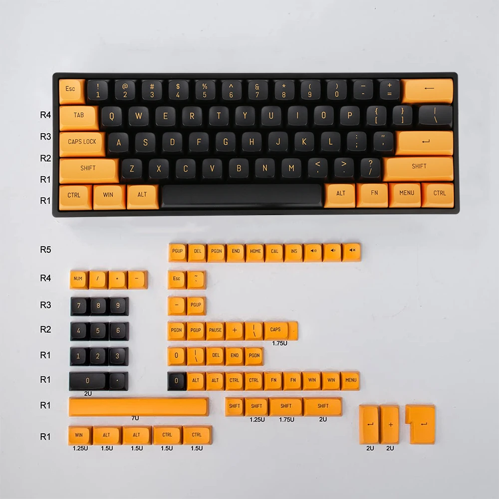 

150 Keys CSA Profile PBT Double-shot Keycaps 6.25U Black Yellow Key Cap For Satellite Axis Mechanical Gaming Keyboard