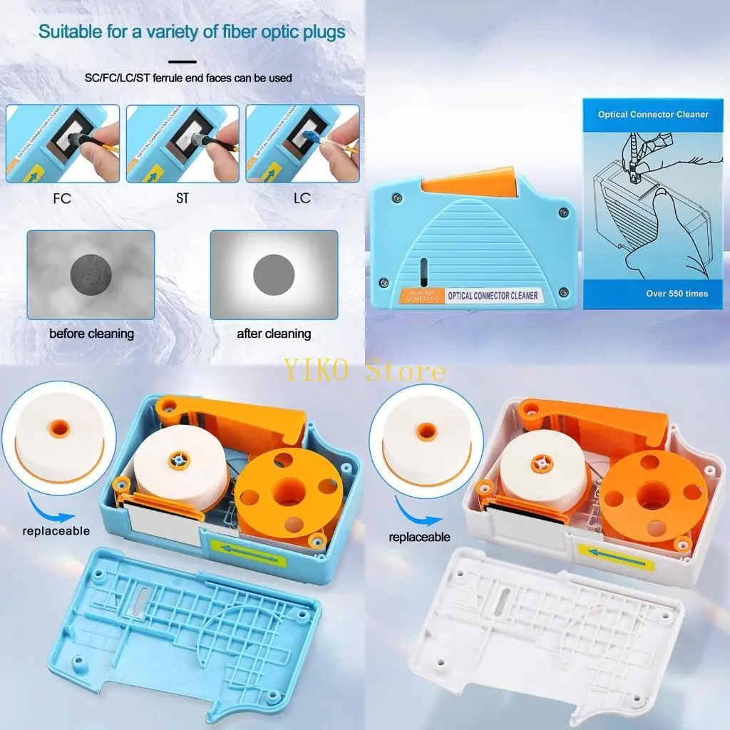 

K32C AUA-550 for FC ST Connector Wiping Tools Fiber End Face Cleaning Box Fiber Flange Adapters Cleaner Pigtail Cleaner