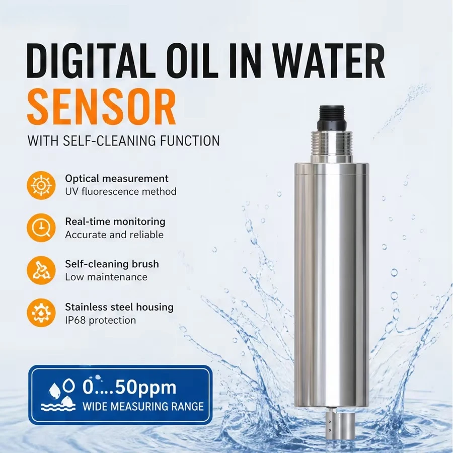 Oil Water Sensor Ultraviolet Fluorescence RS485 Modbus Self Cleaning Analyzer Online Meter Tester 5%F.S. Accuracy
