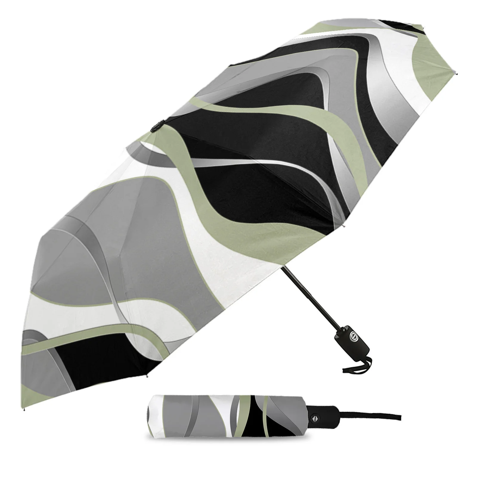 Abstract Lines Gradient Grass Green Automatic Umbrella Travel Folding Umbrella Portable Parasol Windproof Umbrellas