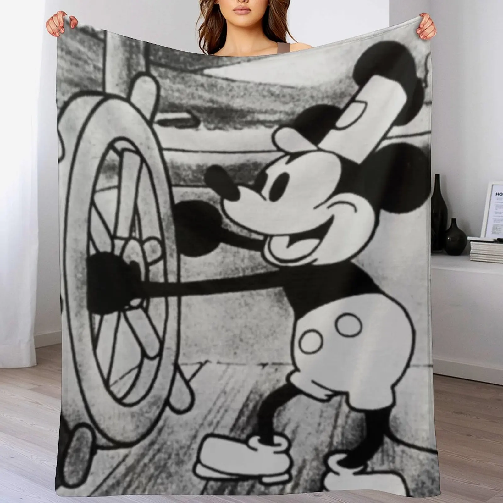 Steamboat Willie - Vintage Retro Cartoon Animation Throw Blanket Luxury Throw Flannel Fabric Plaid on the sofa for sofa Blankets