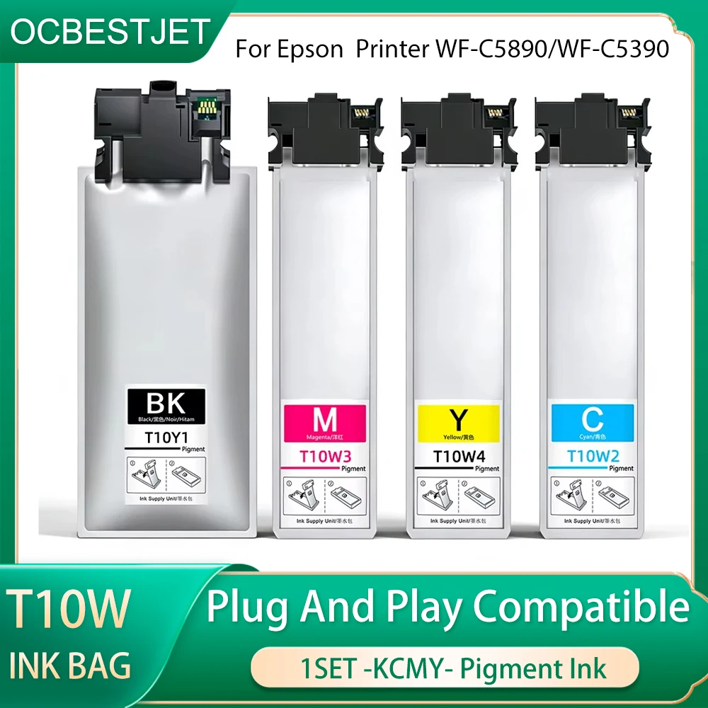 1set T10Y1 T10W1 T10W2 T10W3 T10W4 Ink Bag Ink Cartridge With Pigment Ink Chip For Epson WF-C5390 WF-C5890 Ink Australia Version