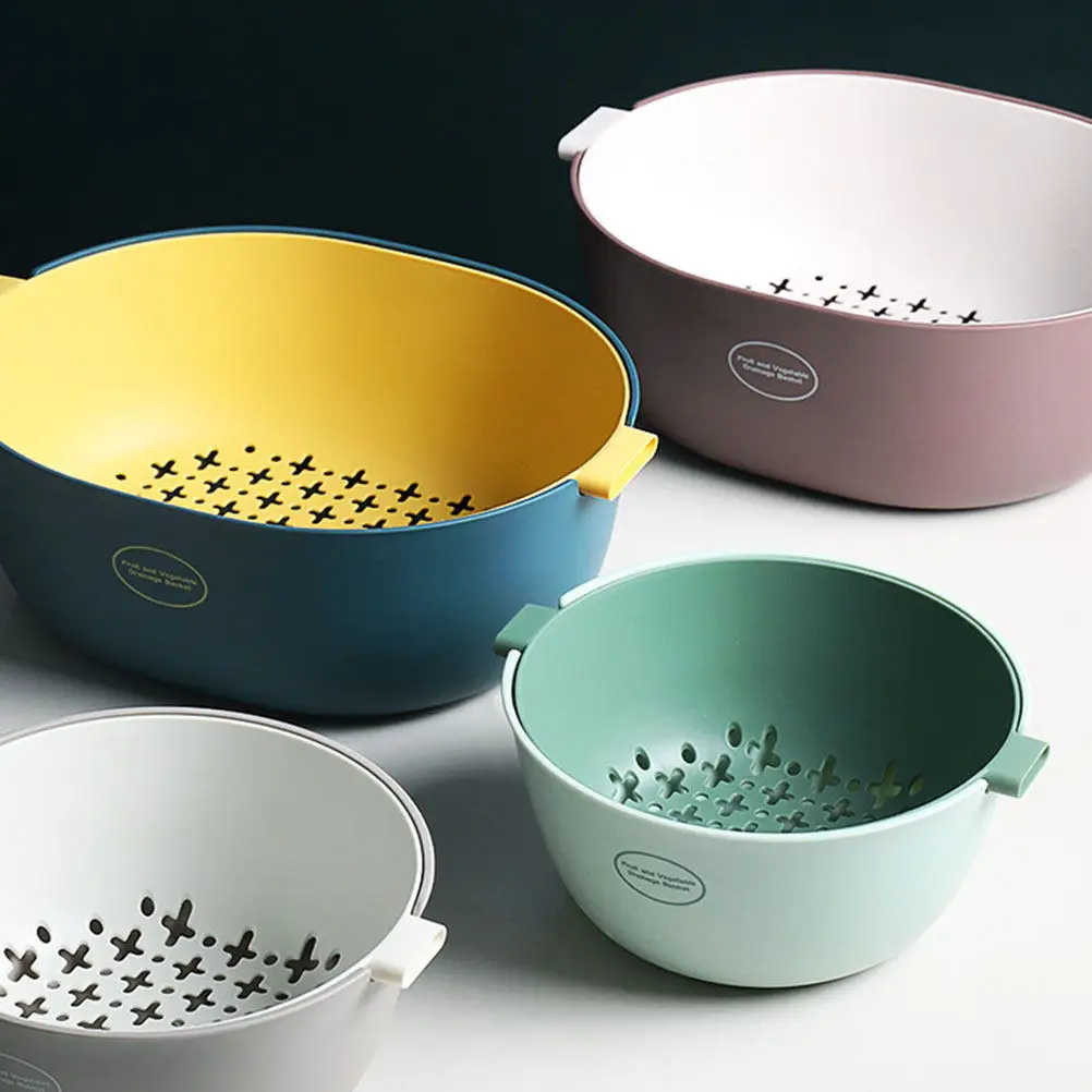 1Pcs Light Gray PP Vegetable Basket Double Layer Detachable Fruit Washing Bowl Kitchen Strainer for Pasta Potatoes Broccoli