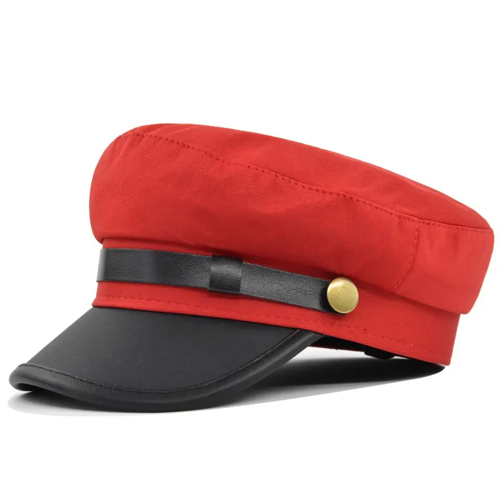 

Retro Elegant Autumn Streetwear Berets British Style Metal Button Flat Navy Hats Fishing Cap Women Captain Caps Men Sailor Caps