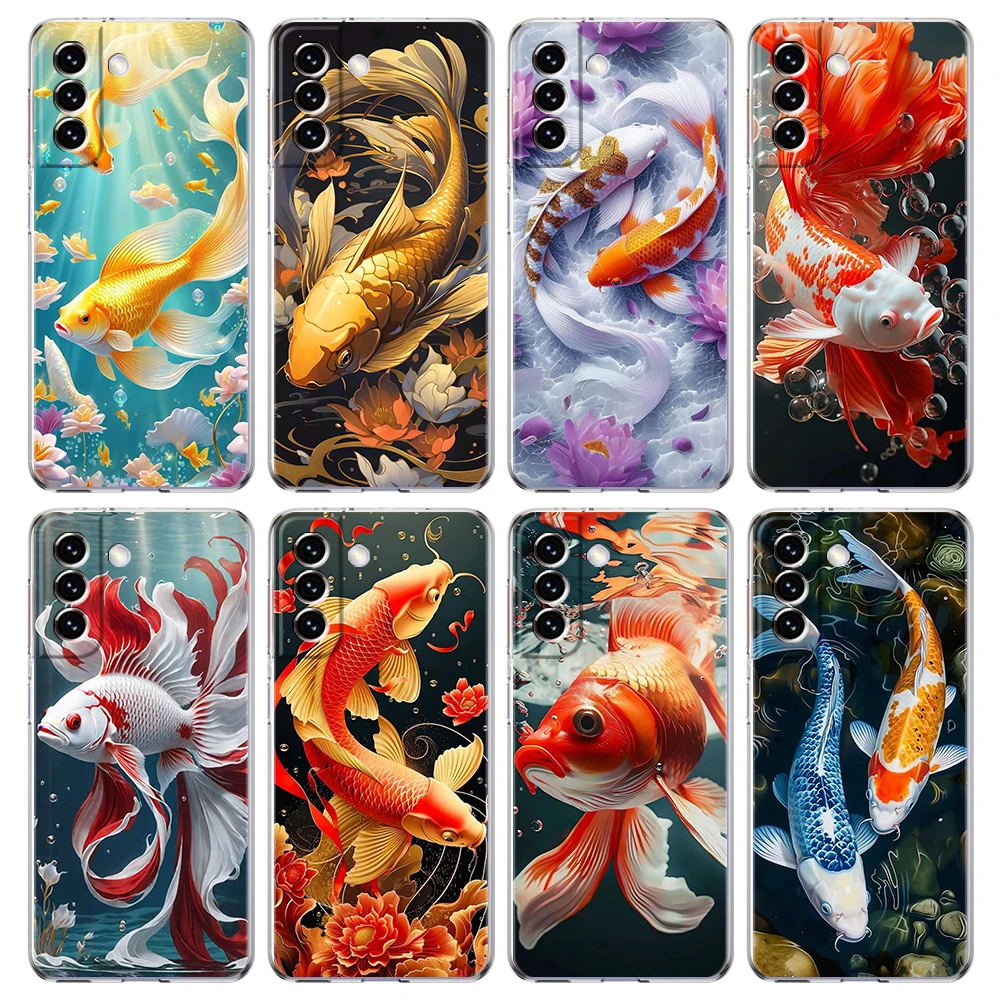 Cartoon Fish Phone Case for Samsung Galaxy S23 S20 FE S22 S21 Ultra M21 M22 M32 S10 S10E S9 S8 Plus 5G Transparent Shell Capas