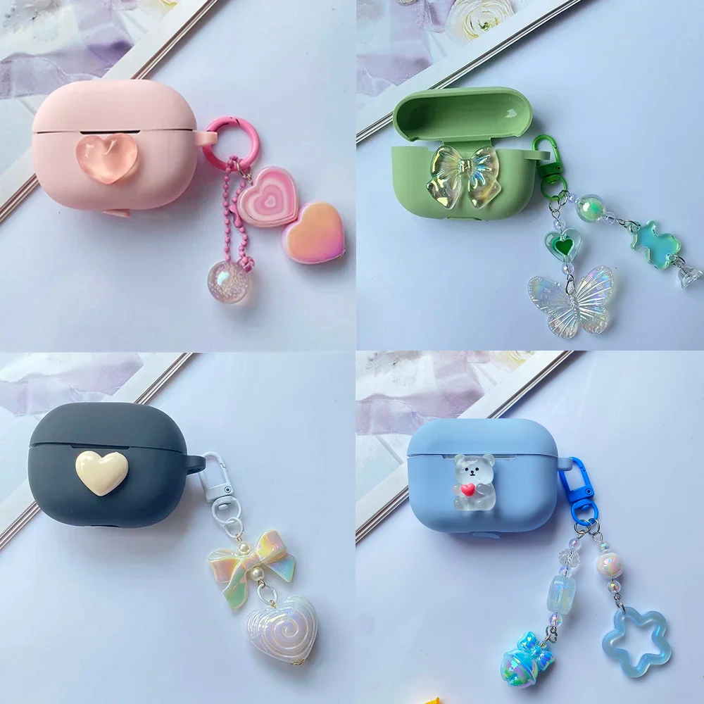 جراب كرتوني لطيف لهواوي فريكليب ، غطاء سماعة سيليكون مع سلسلة مفاتيح ، مشبك مجاني ، صندوق إكسسوارات زهور